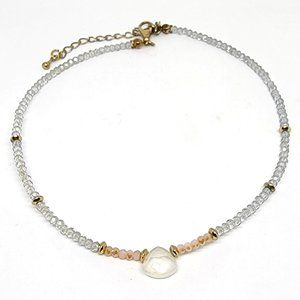 Genuine Light Blue and Pale Pink Faceted Crystal Bead Choker Gold Bead Necklace
